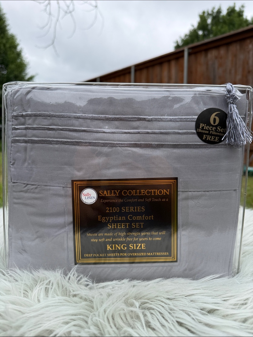 6 PCS king size bed sheet set with 4 pillow cases Egyptian Comfort silver gray